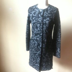 Nanette Lepore Women’s Cardigan Sweater Gray Black Floral Long Sleeve Pockets S